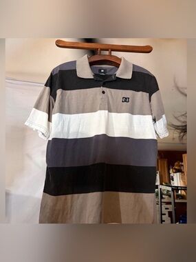 DC Men's Wide-Striped Polo in Black, Gray, White, Brown